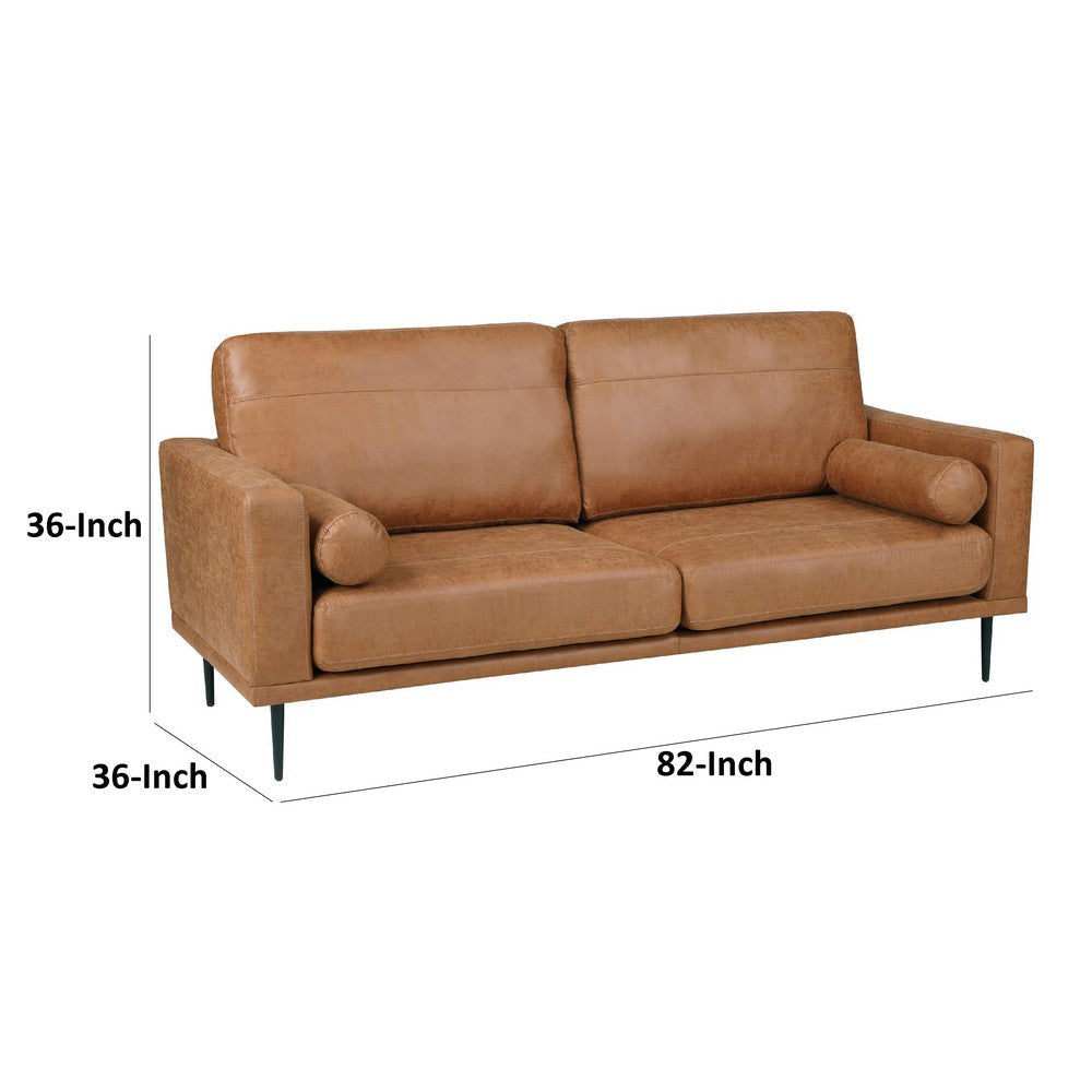 Coxi Sofa with 2 Bolster Pillows | Soft Brown Microfiber | 82’’ BM336258