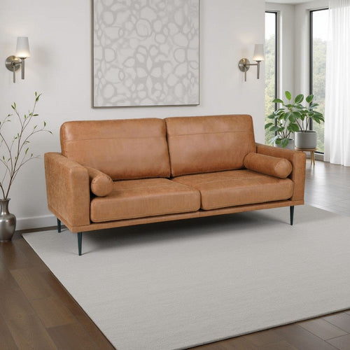 Coxi Sofa with 2 Bolster Pillows | Soft Brown Microfiber | 82"