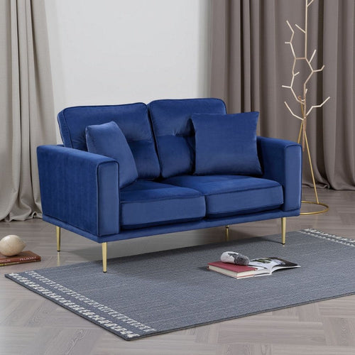 Voxo Loveseat with 2 Accent Pillows | Blue Velvet Padded Seat | 58"