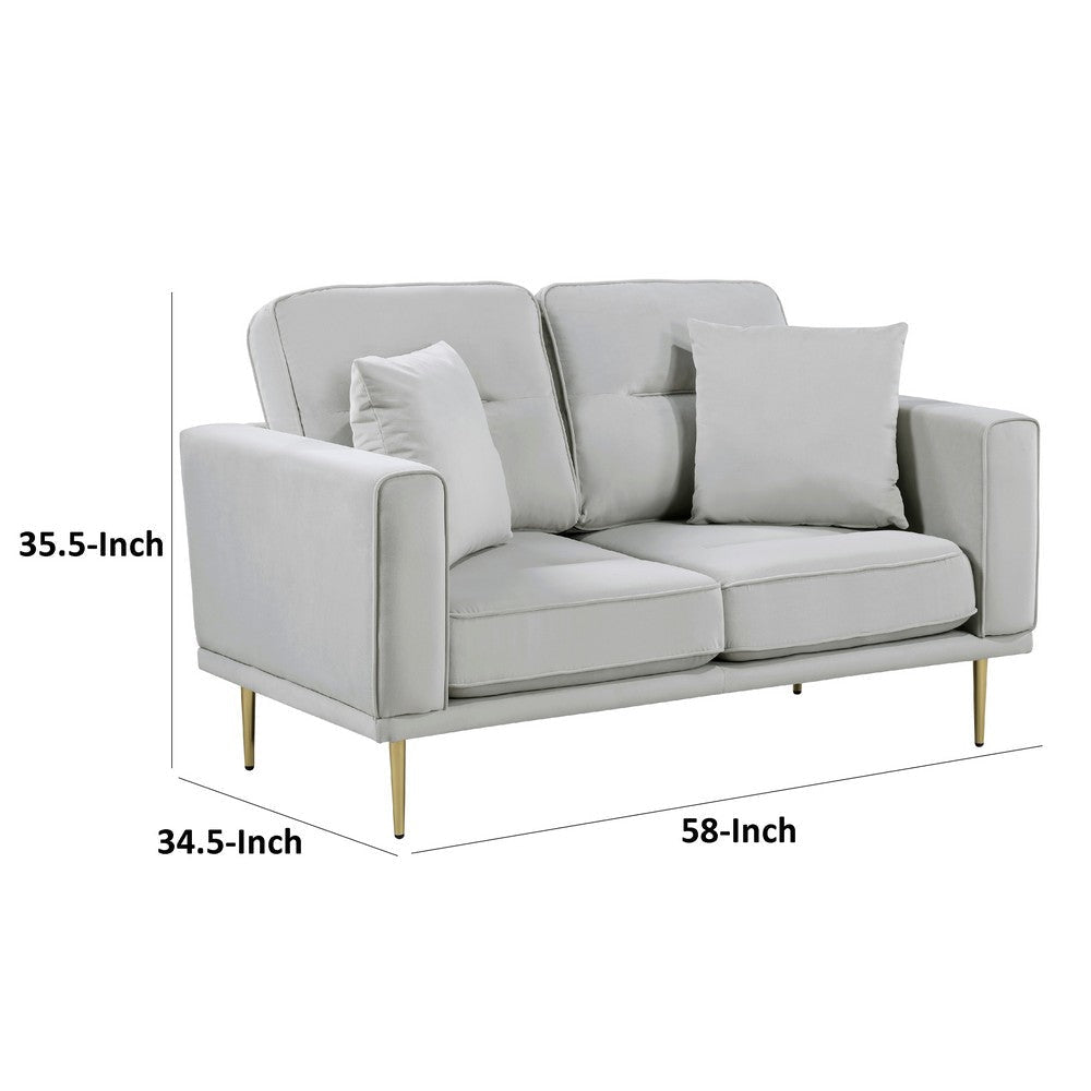 Voxo Loveseat | Gray Velvet Padded Seat | Two Accent Pillows | 58’’