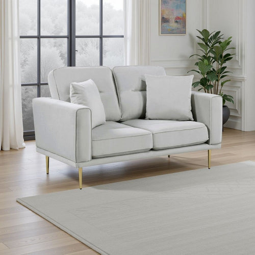 Voxo Loveseat | Gray Velvet Padded Seat | Two Accent Pillows | 58"