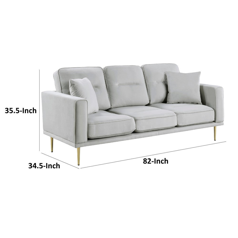 Voxo Sofa | Gray Velvet Padded Seat | Two Accent Pillows | 82’’