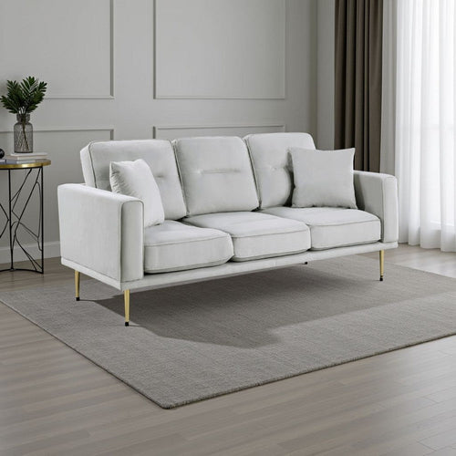 Voxo Sofa | Gray Velvet Padded Seat | Two Accent Pillows | 82"