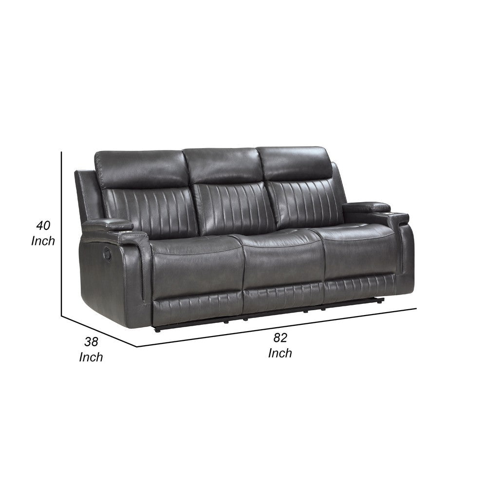 Jolo Manual Recliner Sofa | Drop Table | 82’’ | Gray Faux Leather BM336274