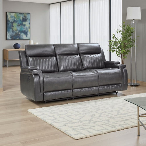Jolo Manual Recliner Sofa | Drop Table | 82" | Gray Faux Leather