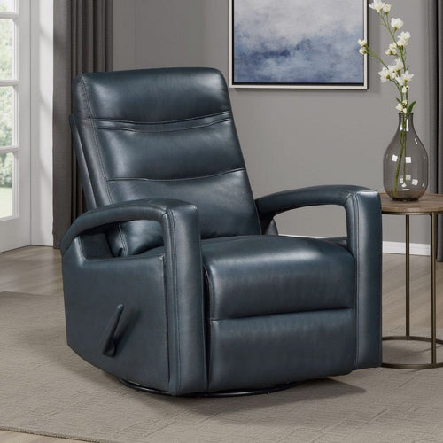 Kamo Manual Recliner Swivel Chair | 32" | Navy Blue Faux Leather