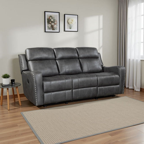 Gimo Power Recline Sofa | Dark Gray Microfiber | USB Ports | 82"