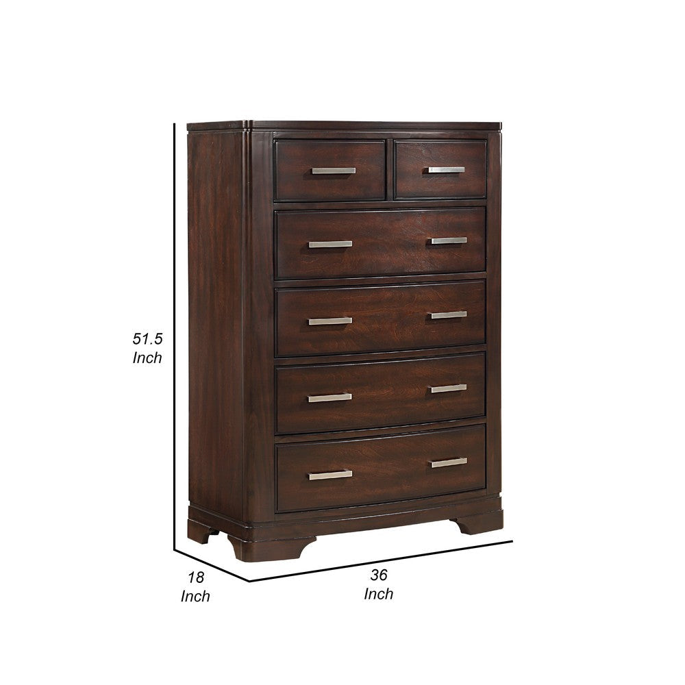 Hudy Tall Dresser Chest with 6 Drawers | Cherry Brown Birch Veneer