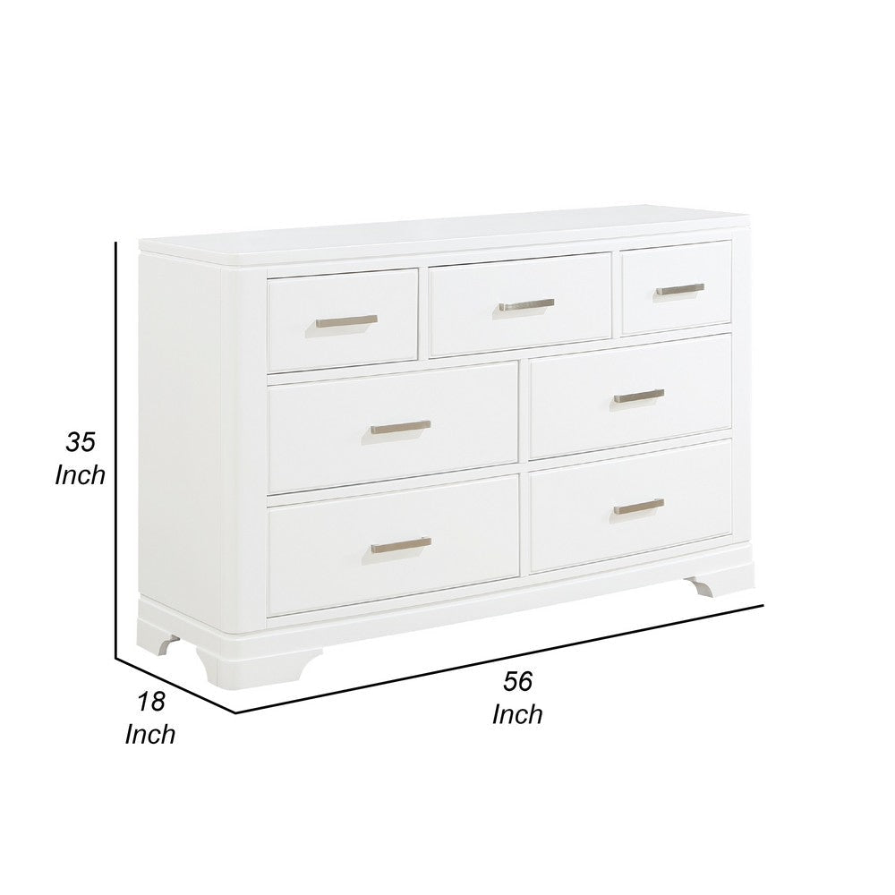 Hudy 56’’ Dresser | 7 Drawers w Metal Handles | White Birch Veneer