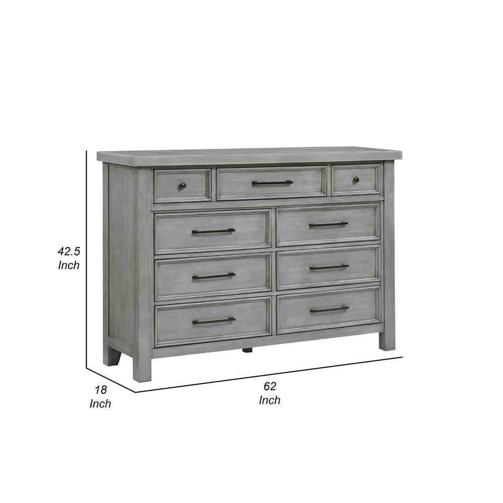 Daisy 62’’ Dresser | Gray Mango Veneer | 9 Drawers | Bronze Metal BM336315