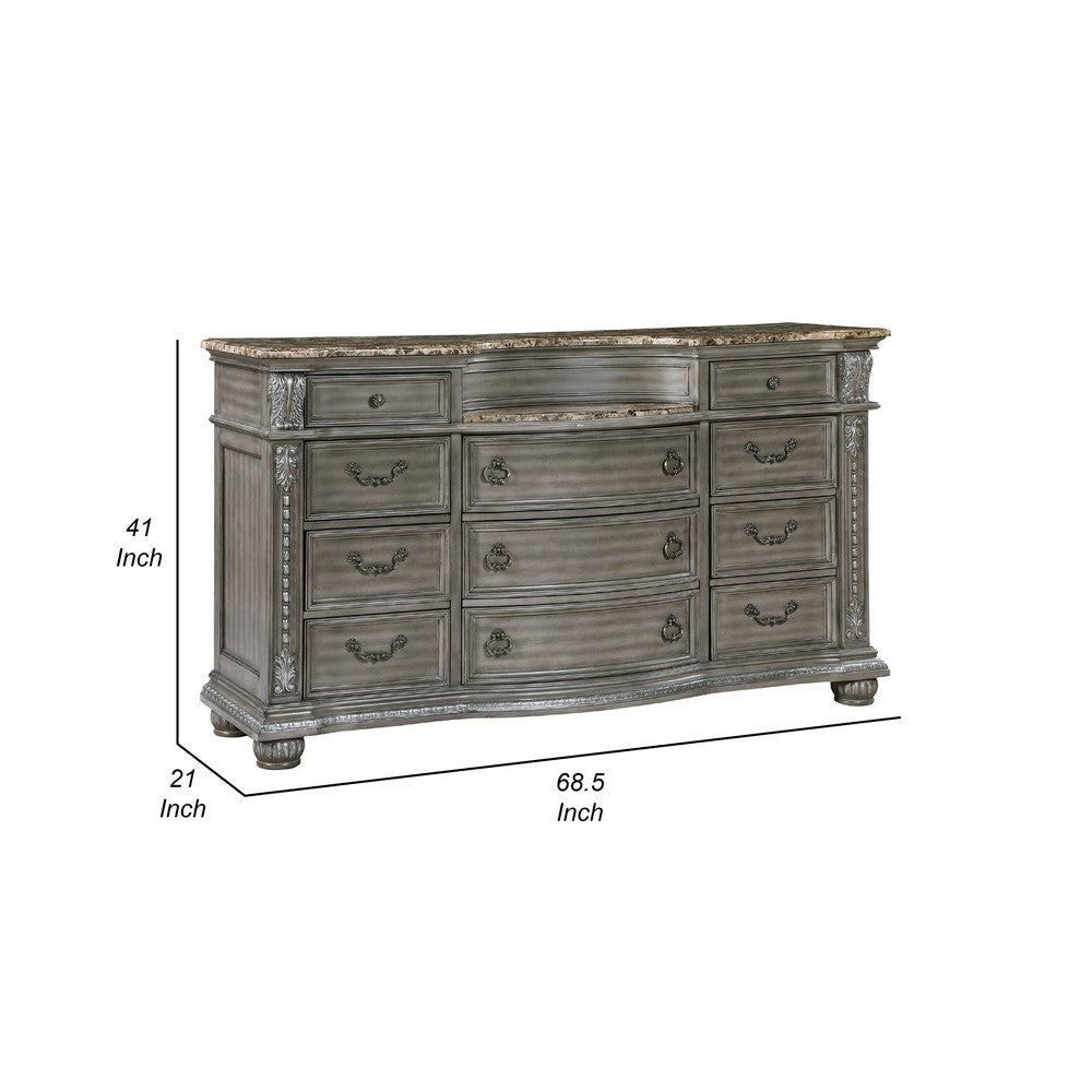 Toga 69’’ Dresser with 11 Drawers | Gray Acacia Wood | Carved Details BM336324