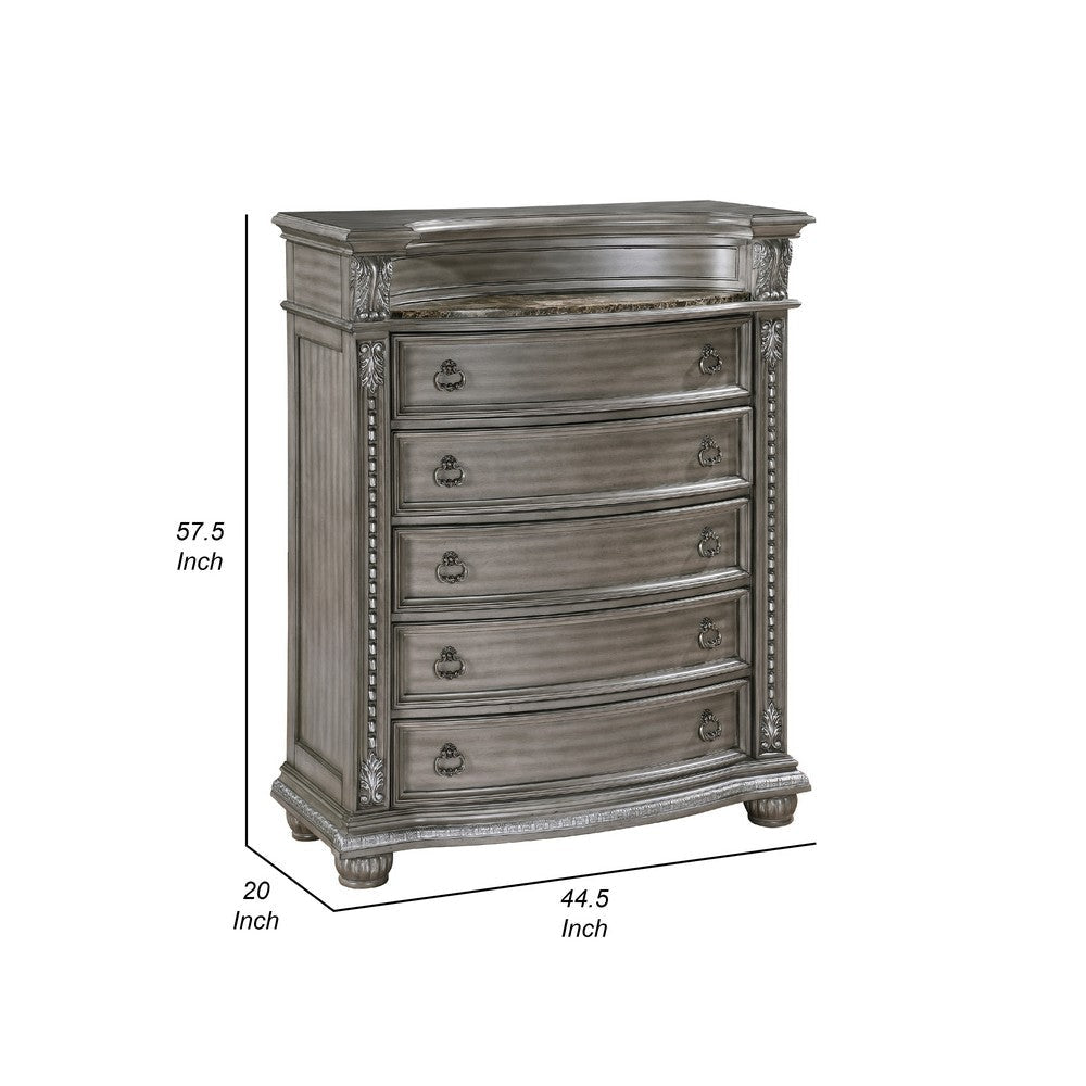 Toga Tall Dresser Chest | 5 Drawers | Gray Acacia Wood Carved Details BM336325