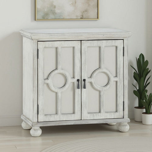 Anik Accent Cabinet | 2 Mirror Inlaid Glass Door | Antique White Wood