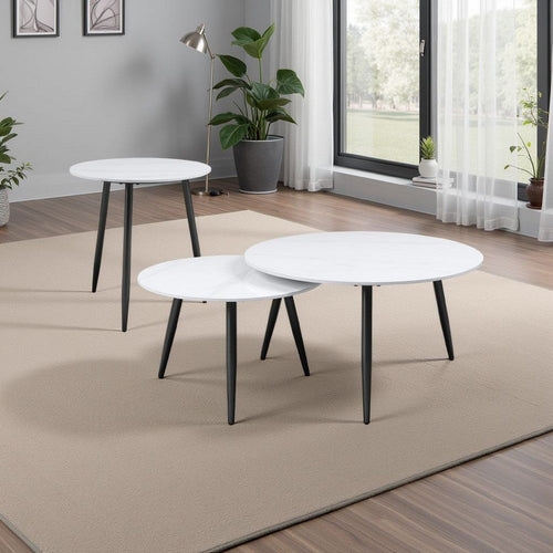 Lyra 3pc Occasional Coffee Table Set | Nesting White Stone Top | Black