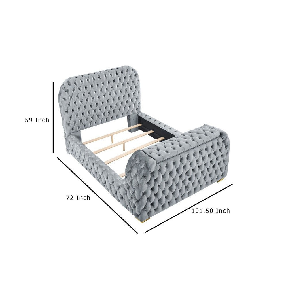 Kery Queen Bed | Lift TV Stand LED Fireplace | Gray Velvet Upholstery