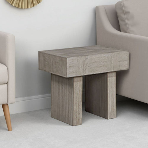 Lezy Side End Table | 22" | Gray Oak Wood Top | Double Pedestal Base