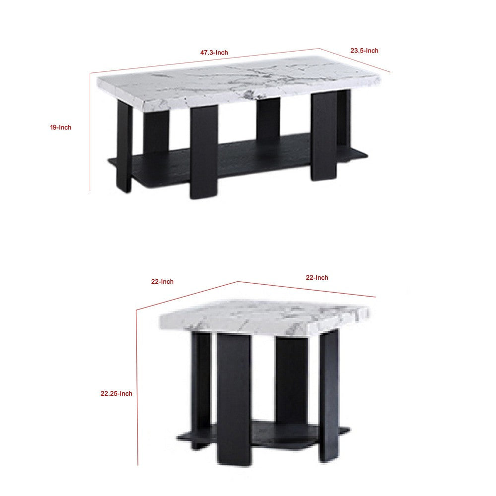 Birz 3pc Coffee and Side End Table Set | Beige Wood Top | Gray Base BM336424