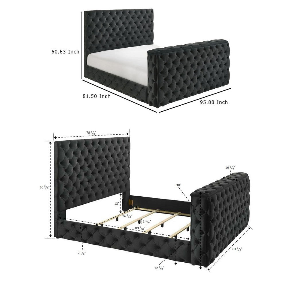 Meri King Bed with Lift TV Stand | Tufted Black Velvet Upholstery