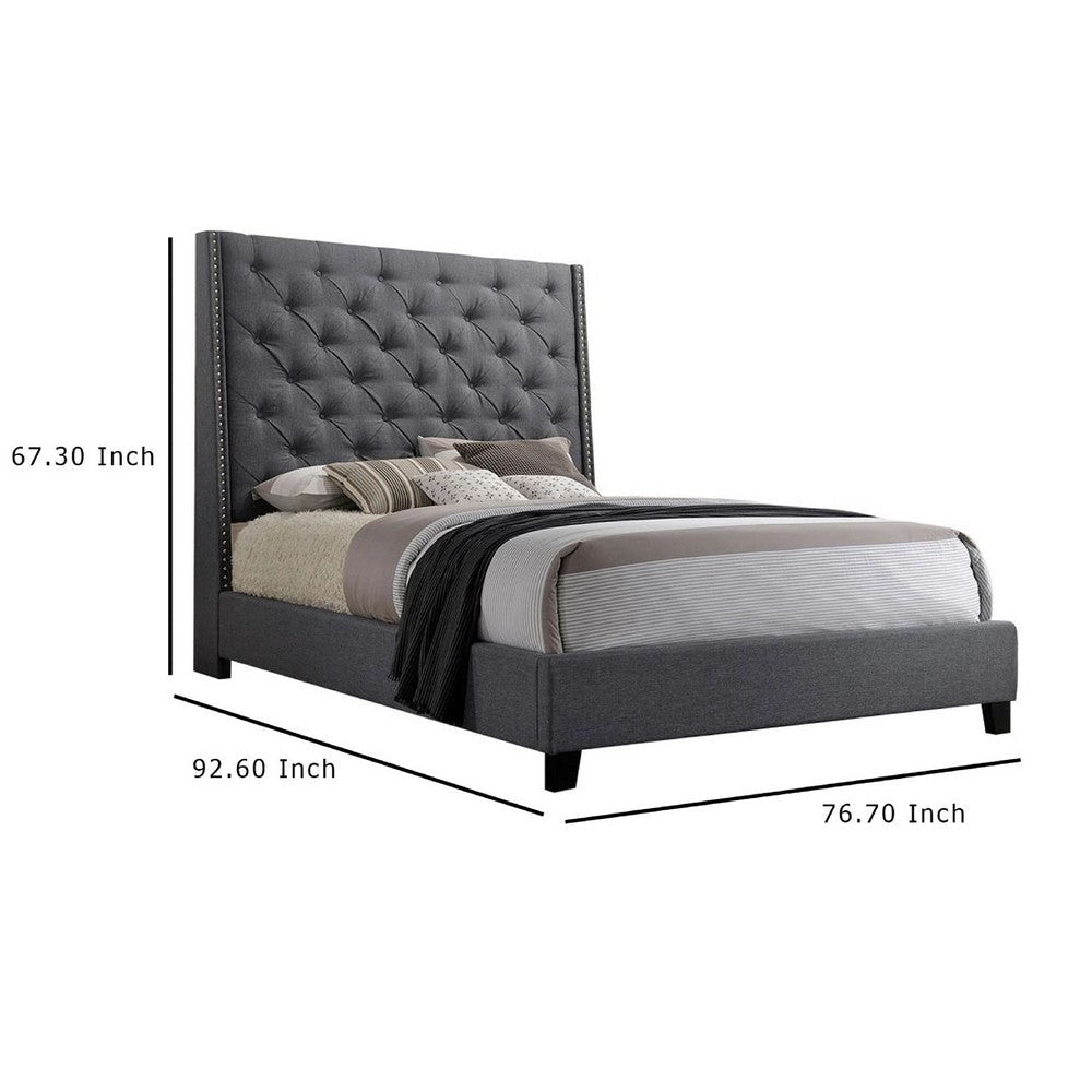 Toer King Size Bed | Tall Wingback Headboard | Modern Gray Upholstery