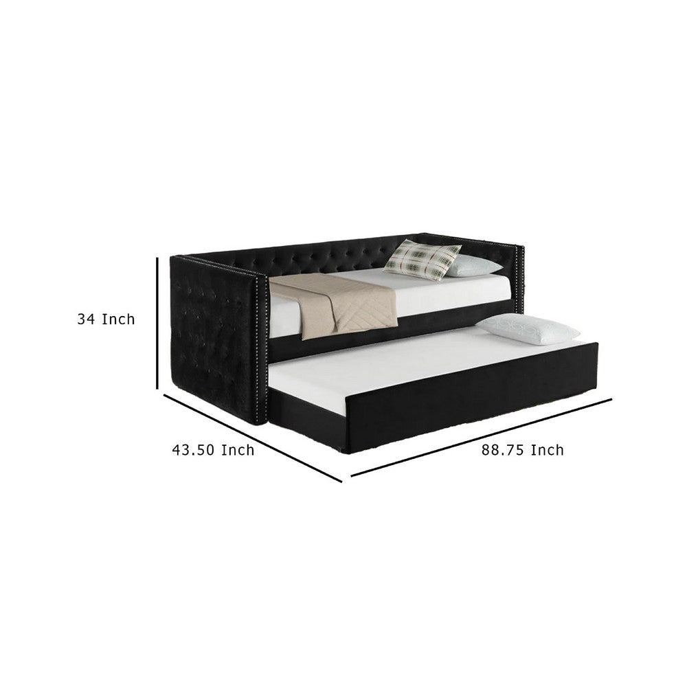 Lem Daybed w Pull Out Trundle | Chesterfield Black Velvet Upholstery