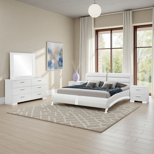 Zor 4pc Queen Size Bedroom Set | White Faux Leather and LED Mirror