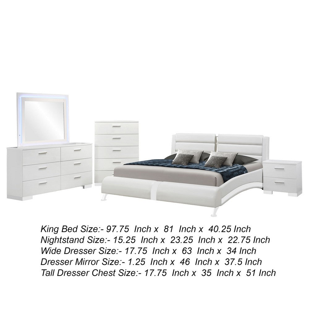 Zor 5pc King Size Bedroom Set | White Faux Leather and LED Mirror
