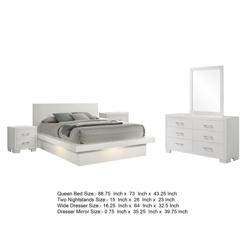 Bela 5 Piece Queen Bedroom Set | LED Lit Bedframe | Snow White Wood