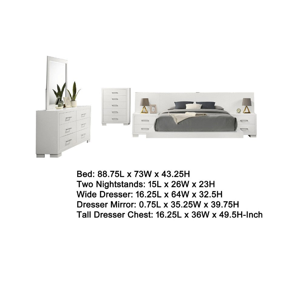 Bela 6 Piece Queen Bedroom Set | LED Lit Bedframe | Snow White Wood