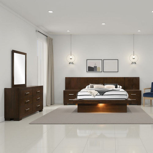 Bela 5 Piece Wall Panel Queen Bedroom Set | LED Underlight Dark Brown