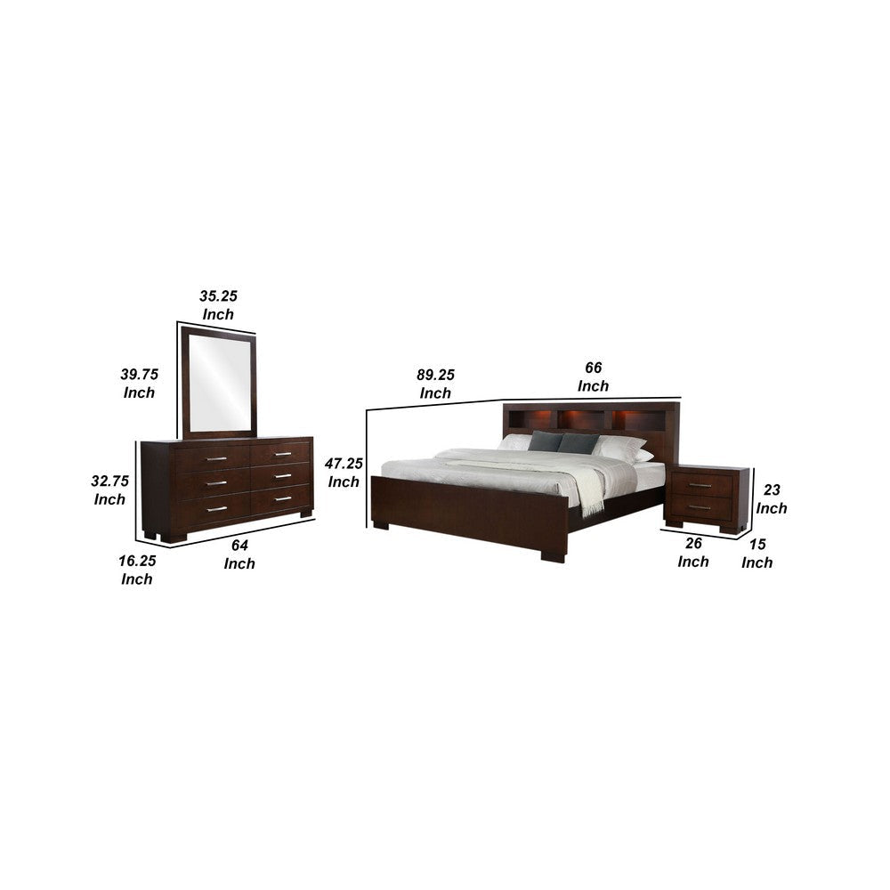 Bela 4 Piece Queen Bedroom Set | Bookcase Headboard | Dark Brown Wood