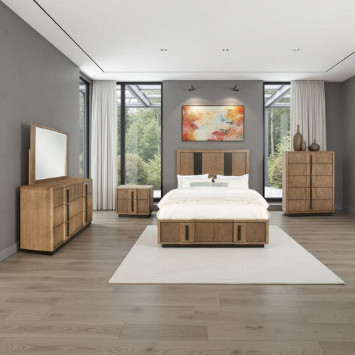 Reon 5pc Queen Bedroom Set with Storage | Ash Brown Fluted Panel