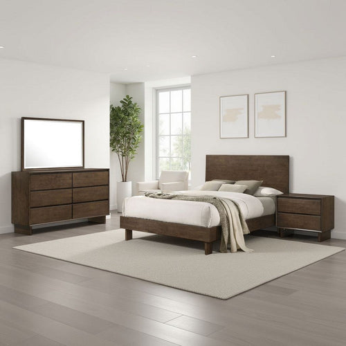 Genu 4pc Queen Size Bedroom Set | Modern Warm Brown Rubberwood