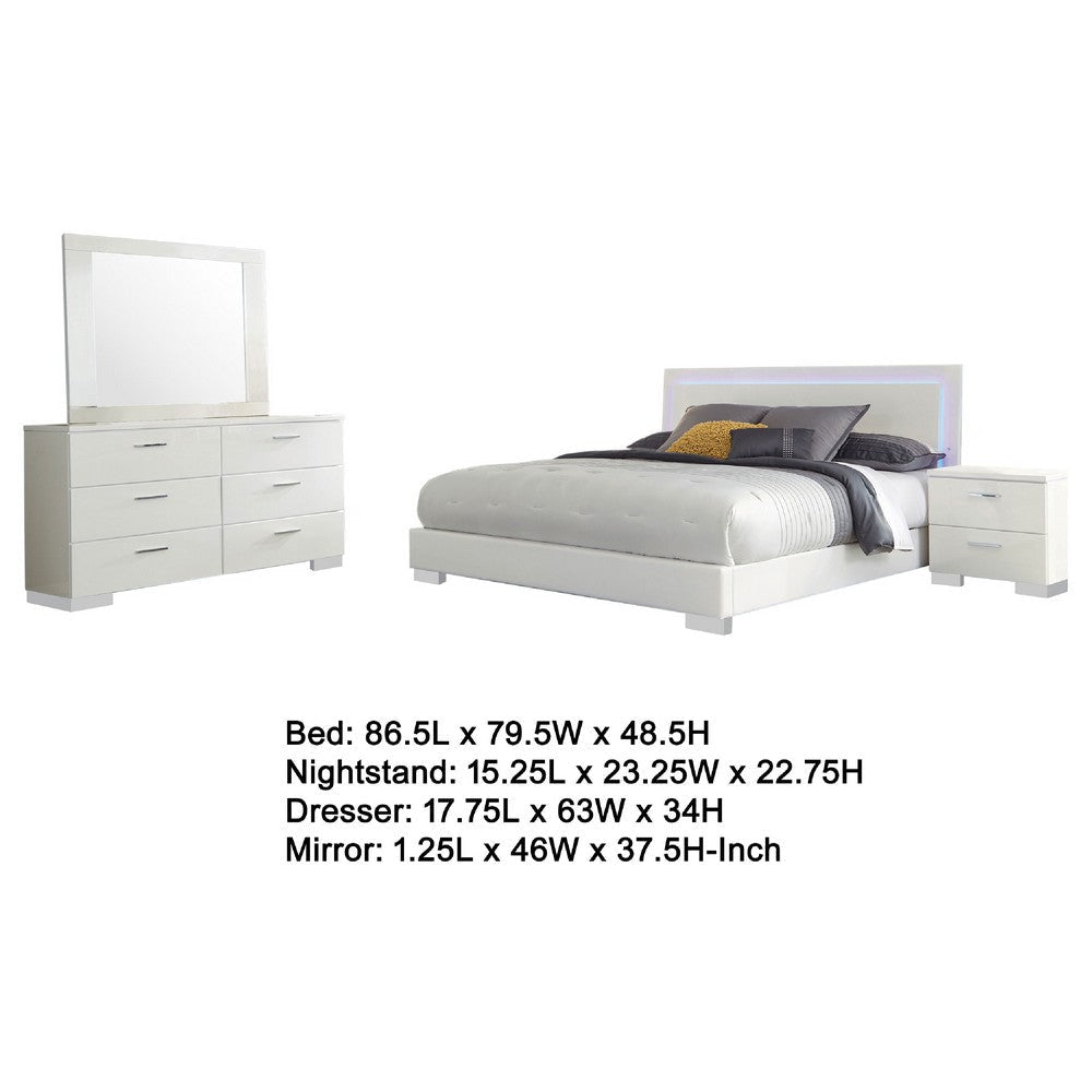 Sok 4pc King Bedroom Set | Faux Leather Upholstery | High Gloss White