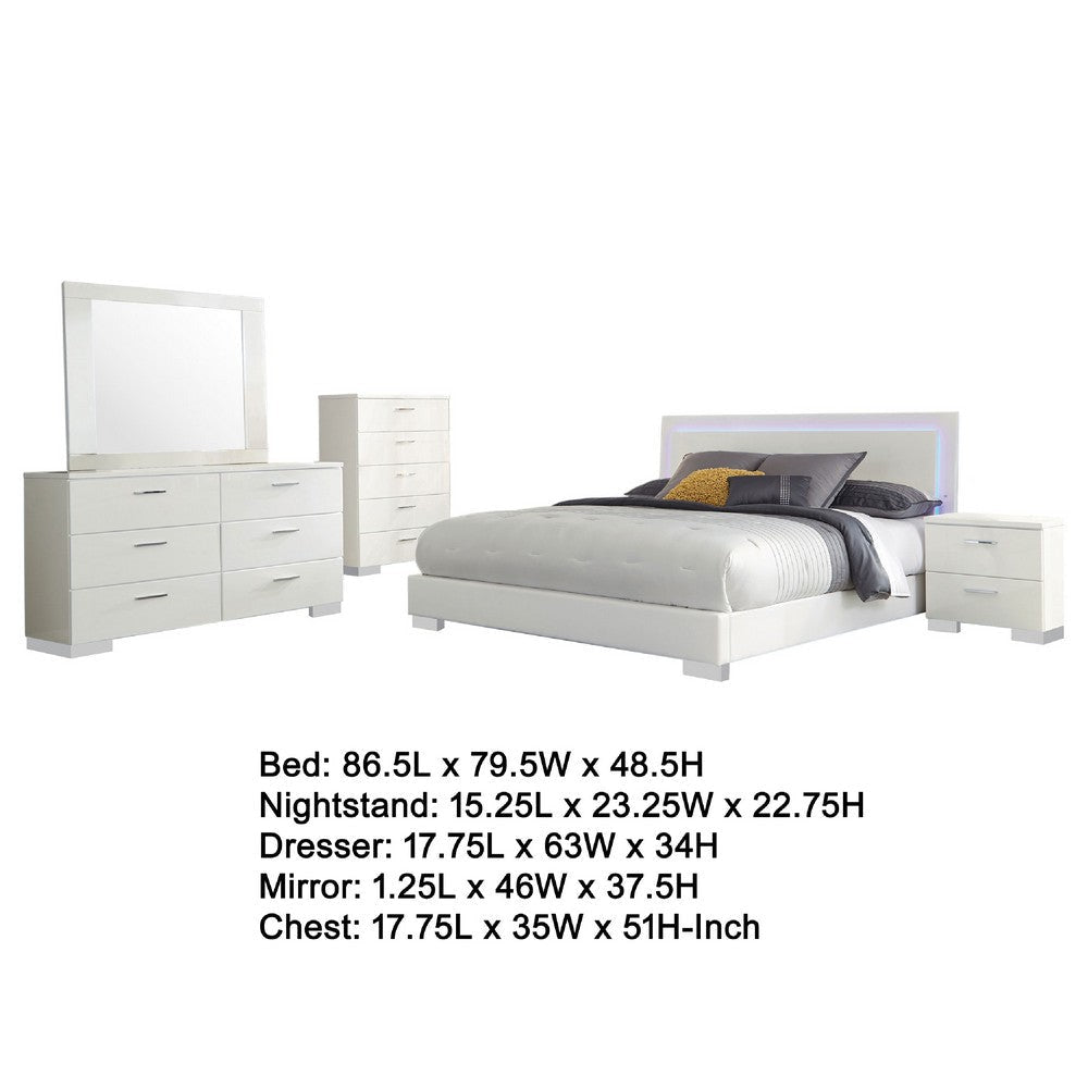 Sok 5pc King Bedroom Set | Faux Leather Upholstery | High Gloss White