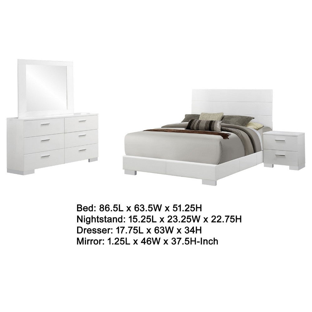 Sok 4pc Queen Bedroom Set with Dresser Mirror | White High Gloss Wood
