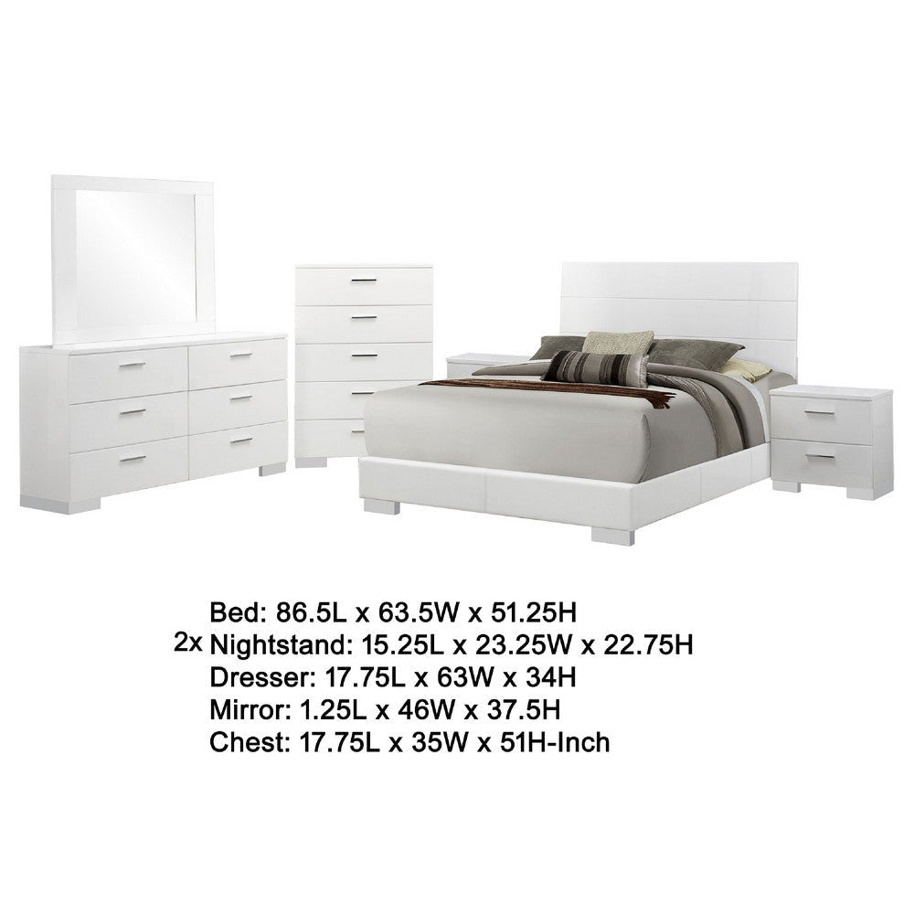 Sok 6pc Queen Bedroom Set with Dresser Mirror | White High Gloss Wood