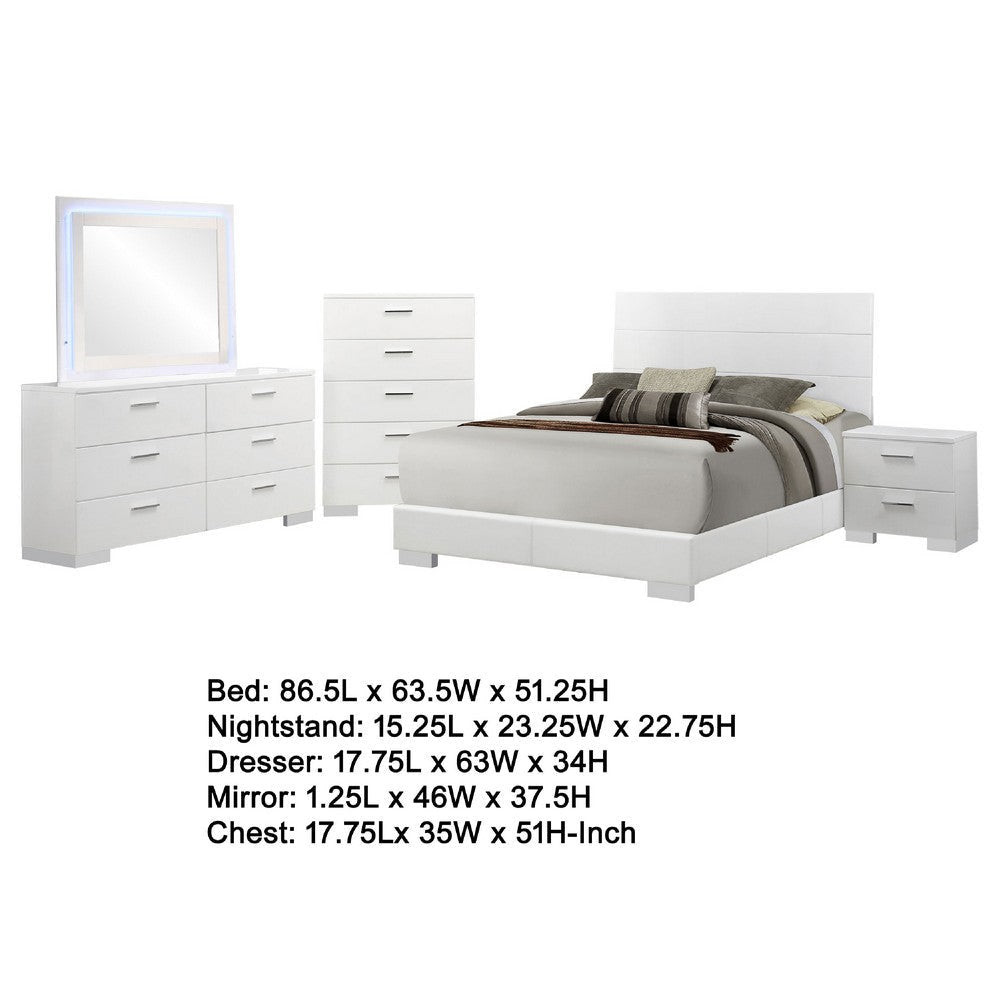 Sok 5pc Queen Bedroom Set | Blue LED Lights | Chrome Metal | White