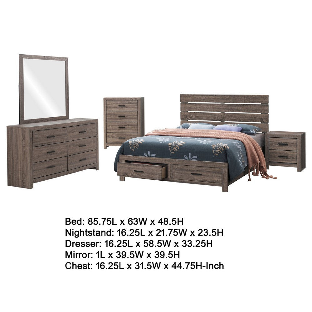 Sili 5pc Queen Storage Bedroom Set | Oak Brown | Dark Bronze | Mirror