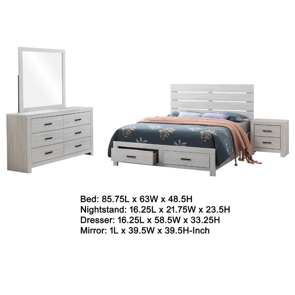 Sili 4pc Queen Storage Bedroom Set | Coastal White and Bronze