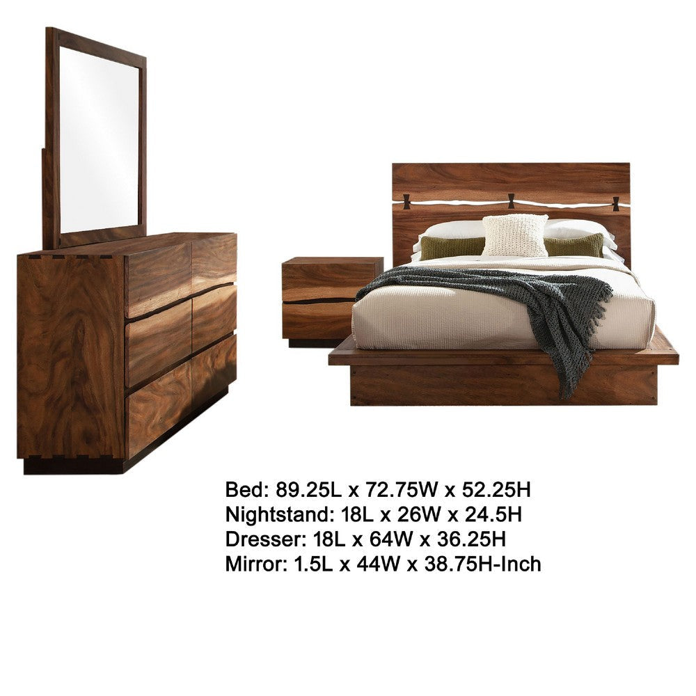 Zeko 4pc Queen Bedroom Set | Plinth Base Live Edge Smoky Walnut Brown