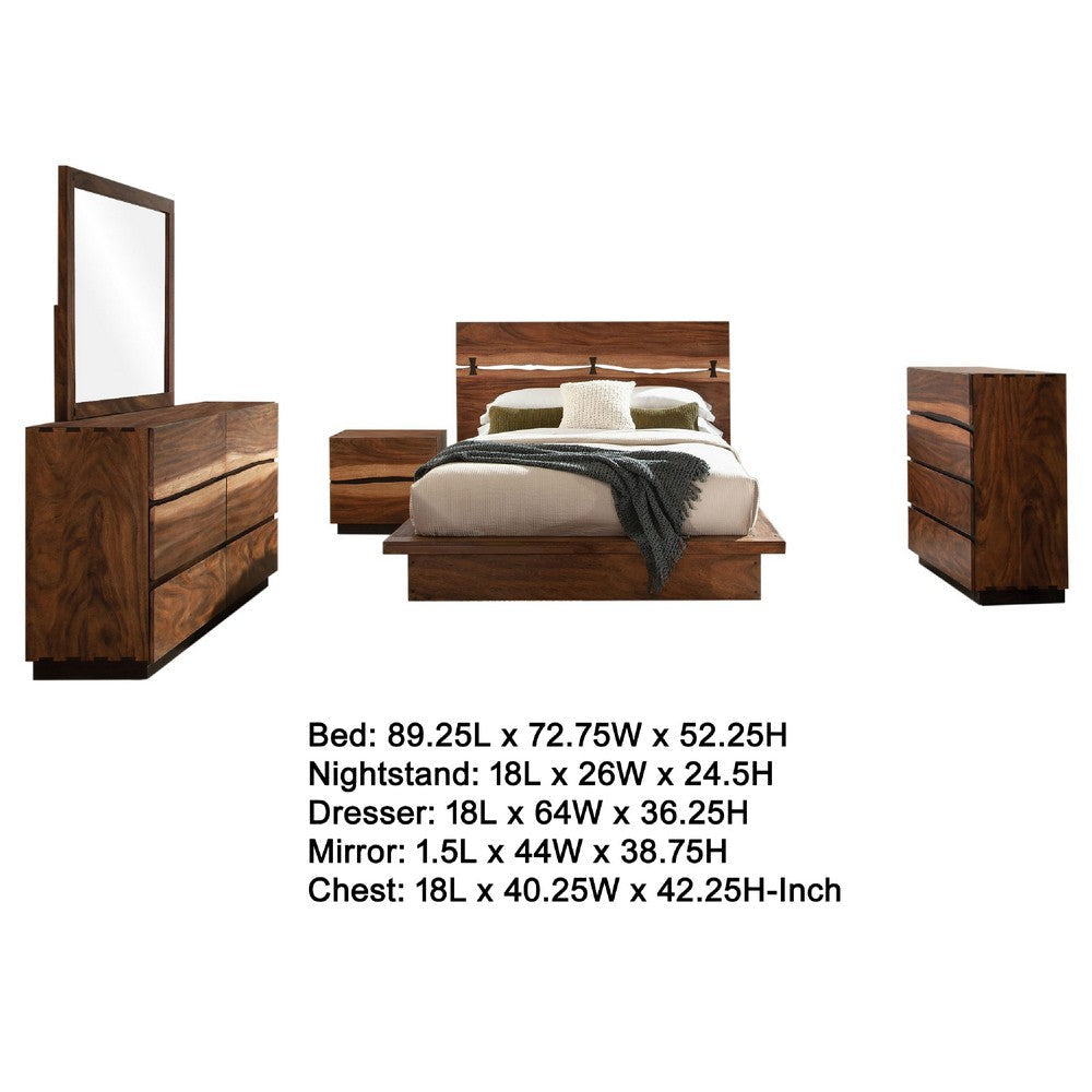 Zeko 5pc Queen Bedroom Set | Plinth Base Live Edge Smoky Walnut Brown