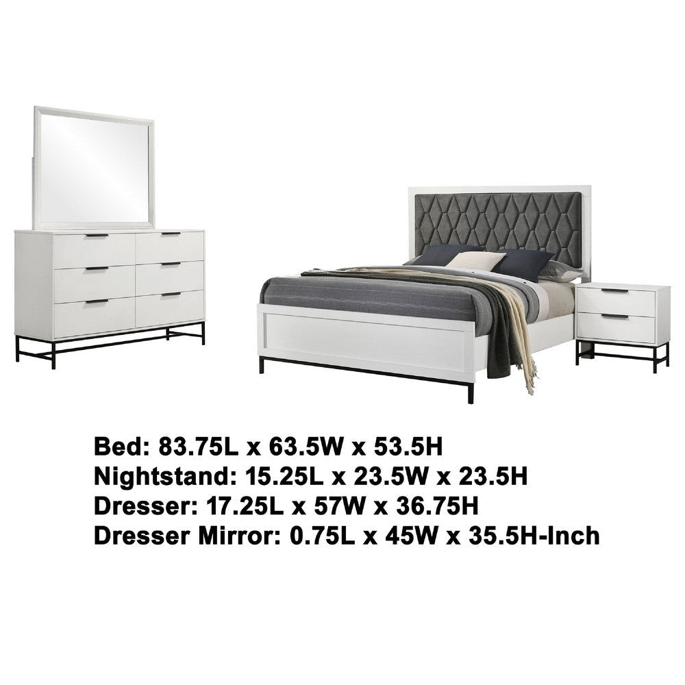 Noro 4pc Queen Bedroom Set | Modern White | Dresser Mirror Nightstand BM336661