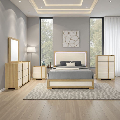 Hyle 5pc Queen Bedroom Set | Natural Brown and White Finish | Dressers