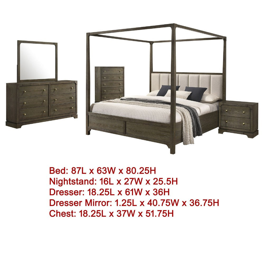 Seon 5pc Queen Bedroom Set | Dark Brown Solid Wood | Canopy Style Bed