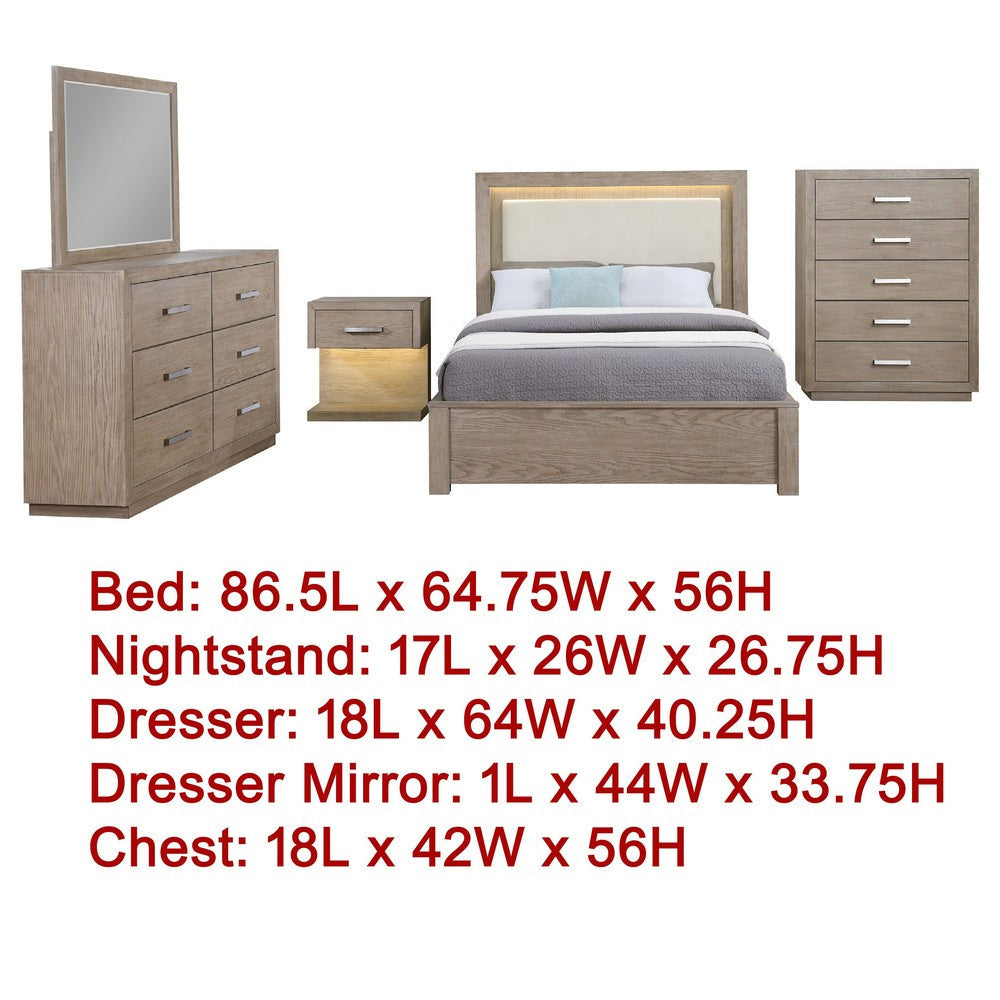 Keno 5pc Queen Bedroom Set | Underbed Storage LED | Beige Upholstered