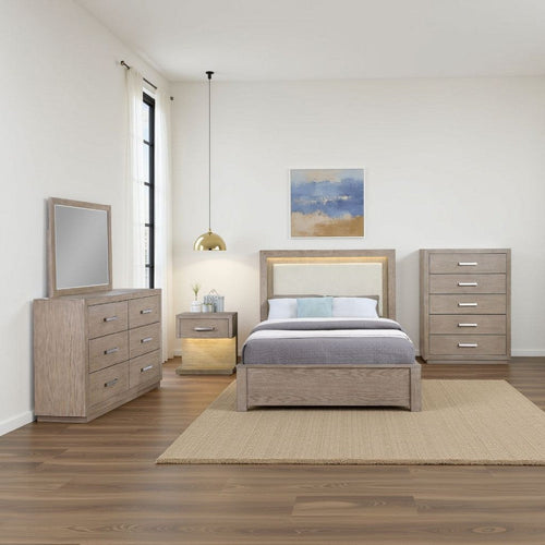 Keno 5pc Queen Bedroom Set | Underbed Storage LED | Beige Upholstered