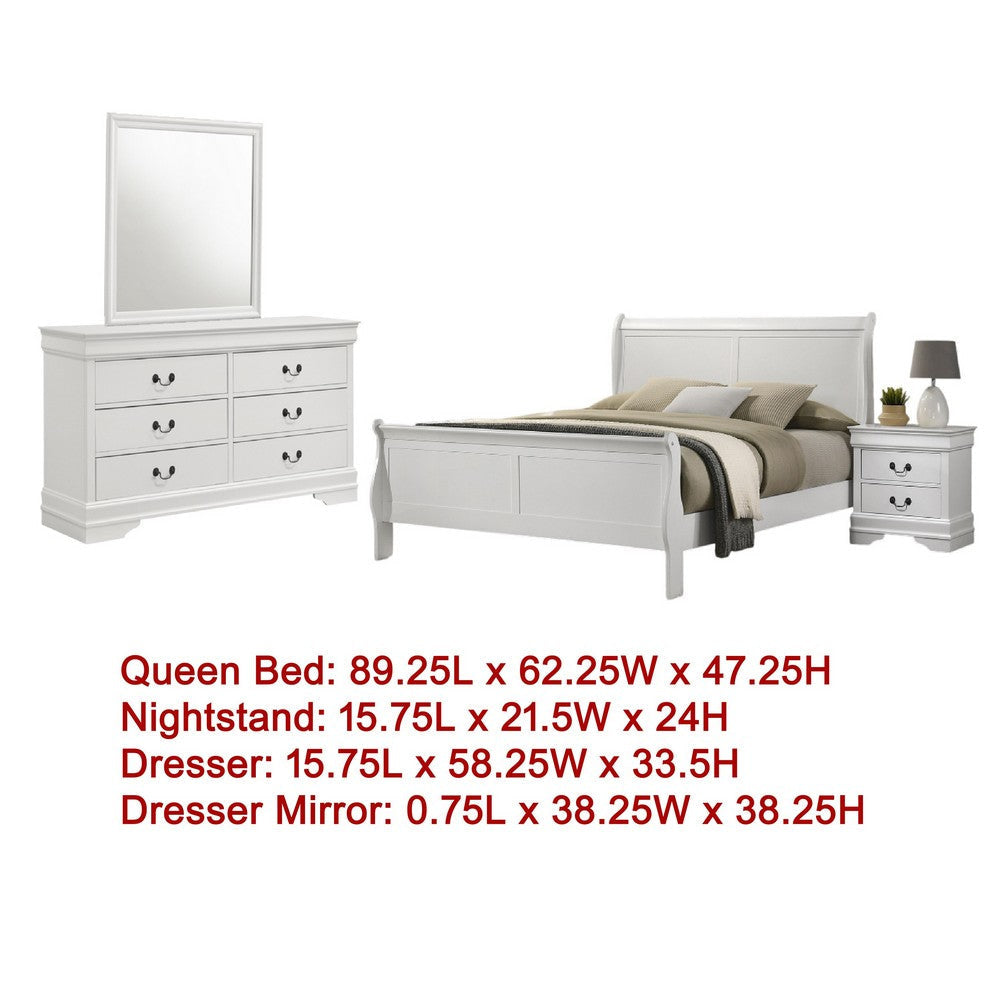 Nim 4pc Queen Bedroom Set | Sleigh Panel Design | White Okume Veneer
