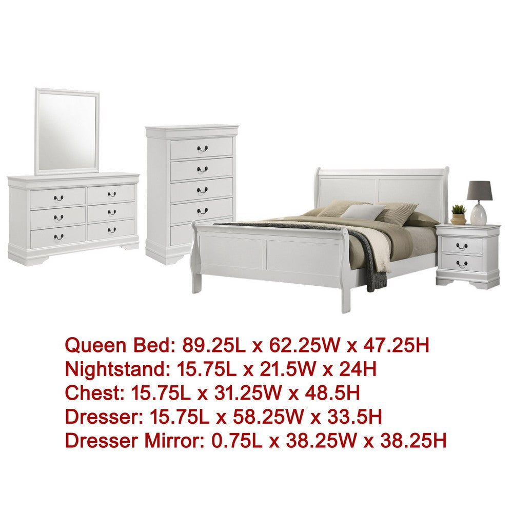 Nim 5pc Queen Bedroom Set | Sleigh Panel Design | White Okume Veneer