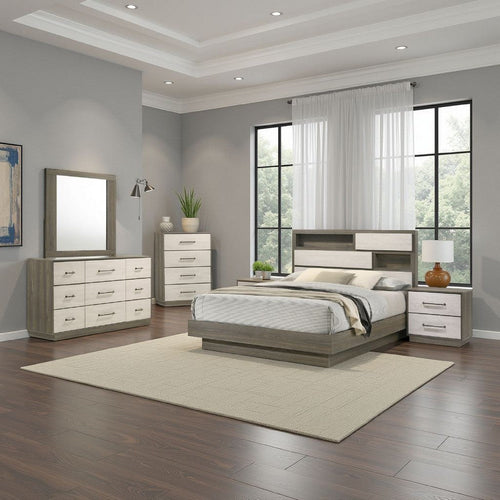 Fene 5pc Queen Bedroom Set | Gray | Brown | Headboard Bookcase