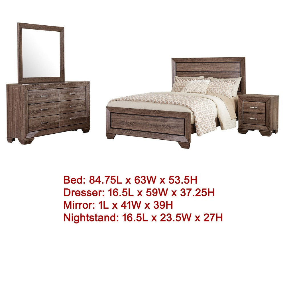 Bello 4pc Queen Bedroom Set | Transitional Washed Taupe Brown n Black